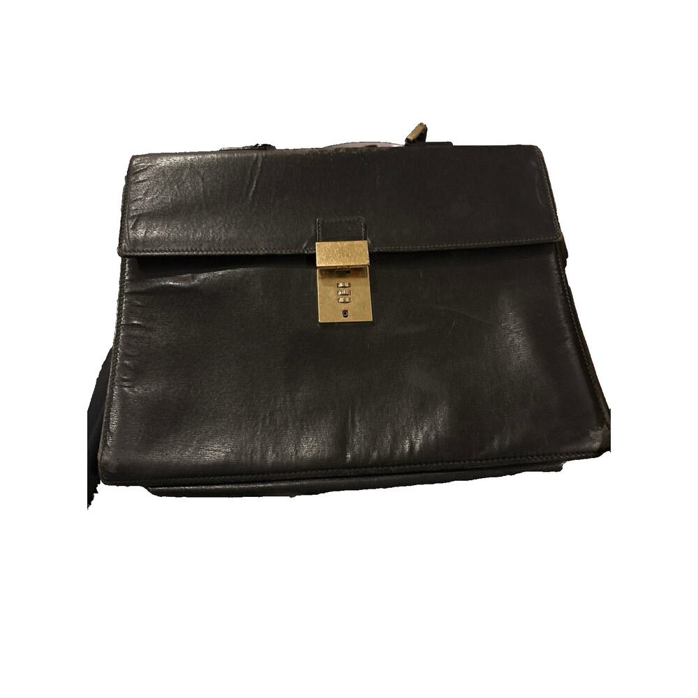 Authentic Vintage Gucci Briefcase Black Textured Leather Fixer Upper Project Bag